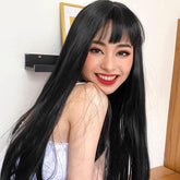 26 Inch Long Black Straight Wig With Bangs For Party & Daily Use